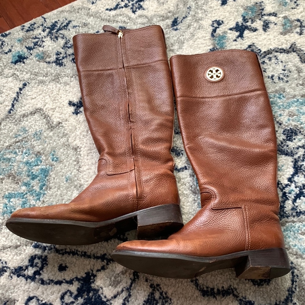 Tory Burch Brown Leather Riding Boots Size 9 1/2 - Picture 1 of 5